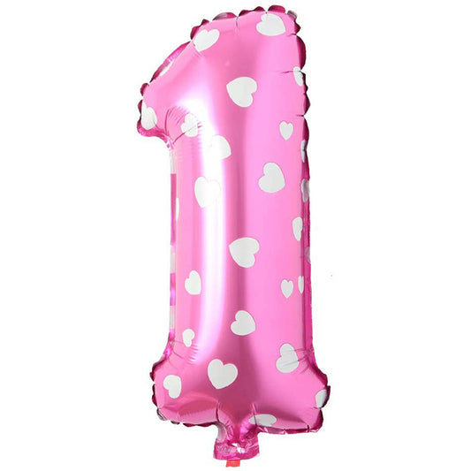 16" Kalpli Pembe Rakam Folyo Balon - 1