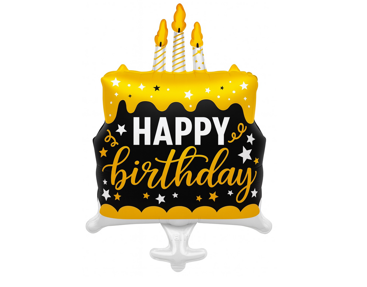 Sarı Siyah Happy Birthday Pasta Folyo Balon