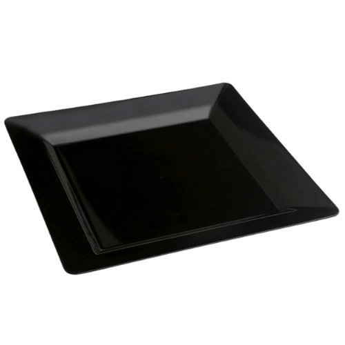 Plastik Kare Tabak Porselen Görünümlü Siyah 22 cm 10'lu