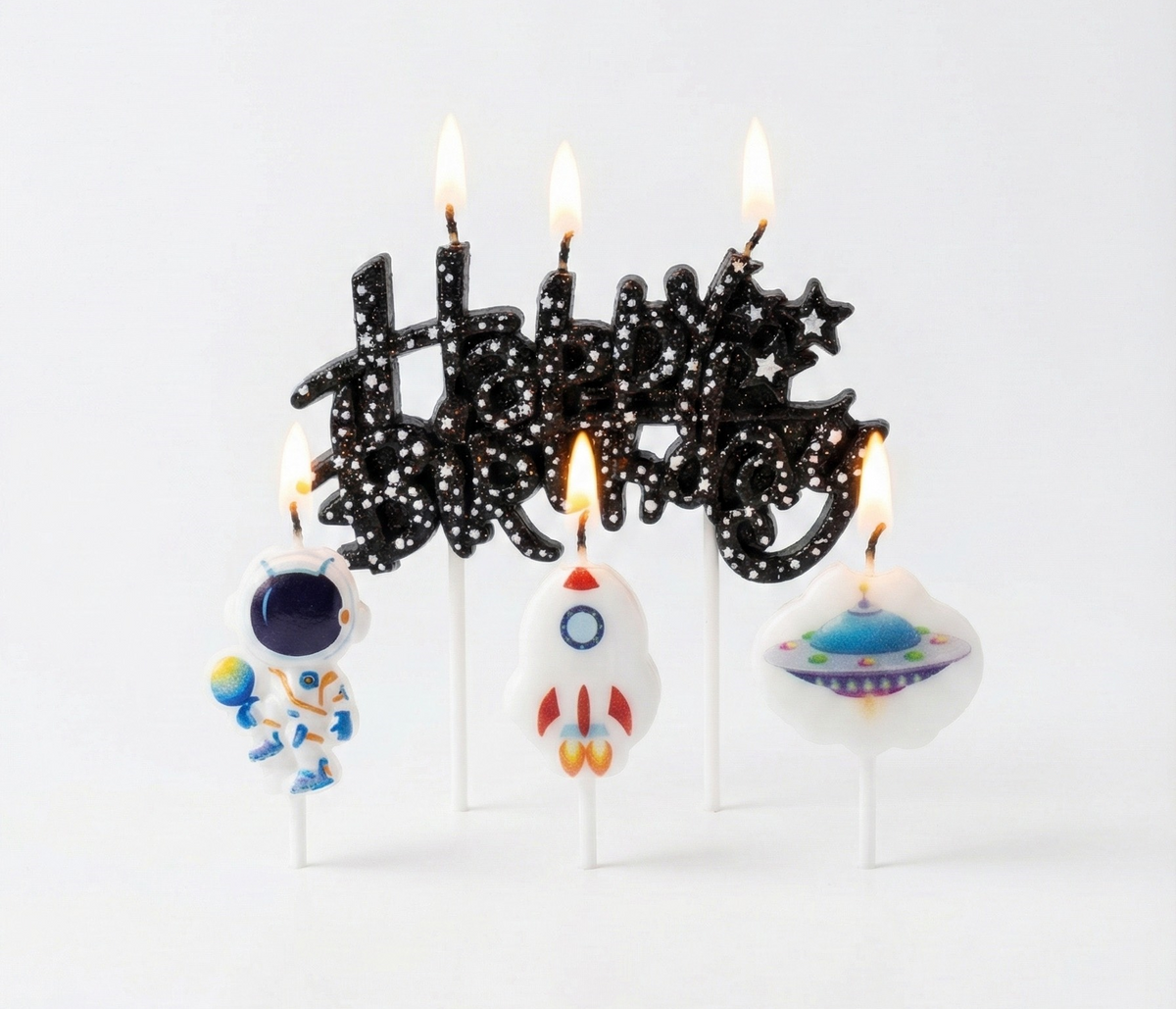 Uzay Happy Birthday 4'lü Doğum Günü Mumu