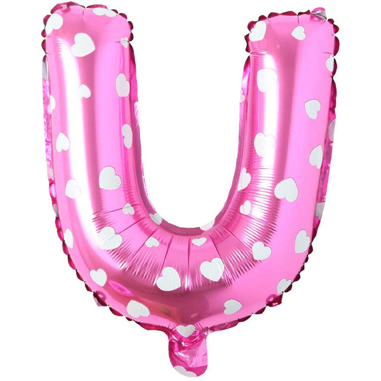 16" Kalpli Pembe Harf Folyo Balon - U