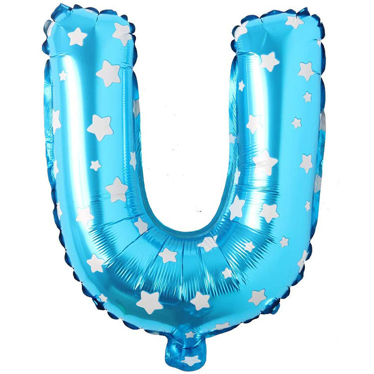 16" Yıldızlı Mavi Harf Folyo Balon - U