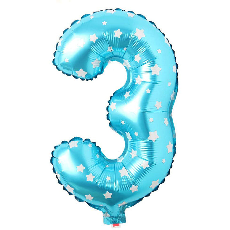 16" Yıldızlı Mavi Rakam Folyo Balon - 3