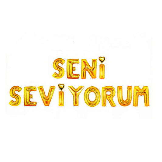Gold Seni Seviyorum Yazı Folyo Balon