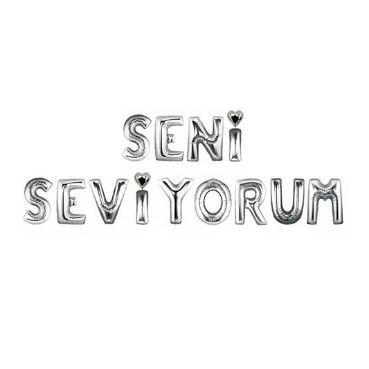 Gümüş Seni Seviyorum Yazı Folyo Balon