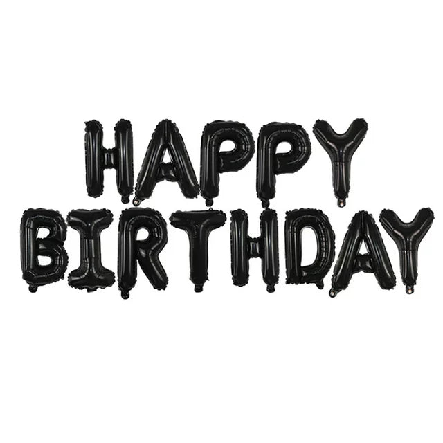 16" Siyah Happy Birthday Yazı Folyo Balon