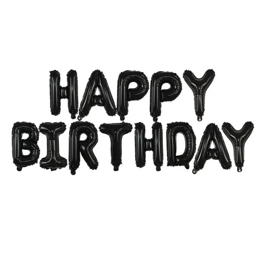 16" Siyah Happy Birthday Yazı Folyo Balon