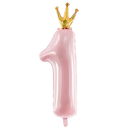 Taçlı Pembe 1 Rakam Folyo Balon