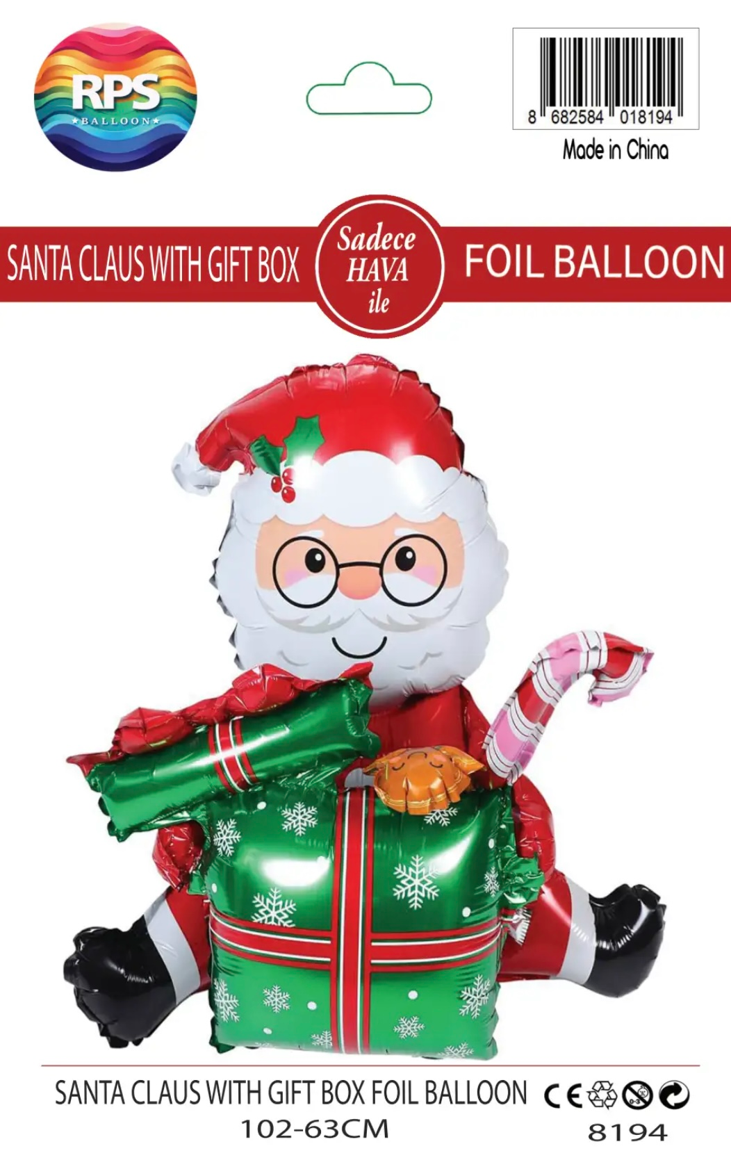 Oturan Hediye Kutulu Noel Baba Folyo Balon