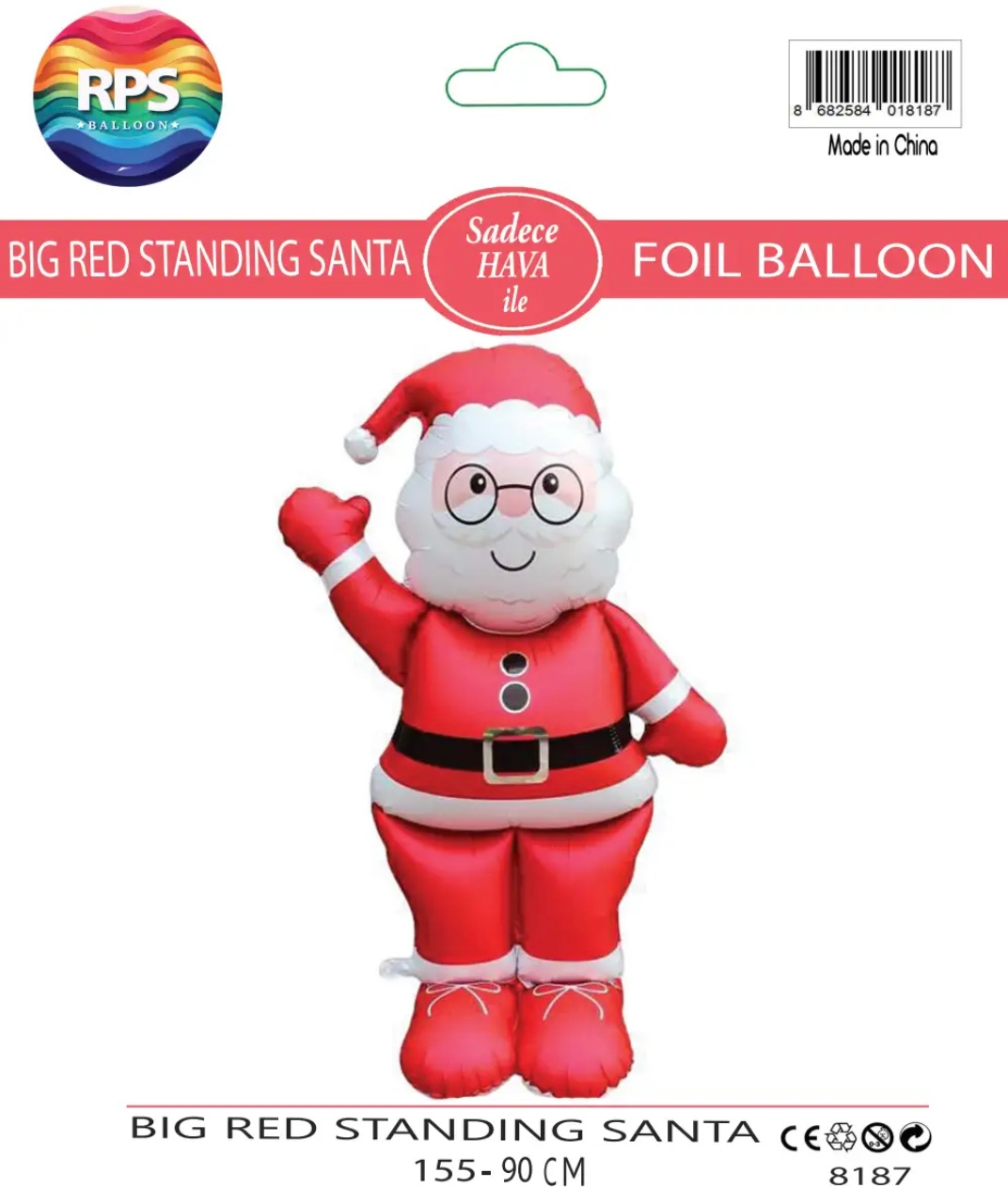 Ayaklı Büyük Kırmızı Noel Baba Folyo Balon