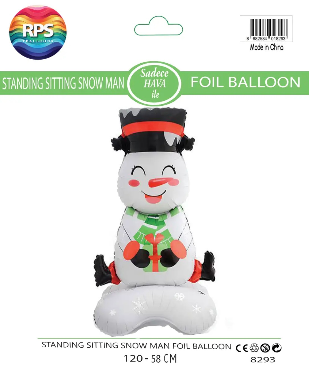 Ayaklı Büyük Oturan Kardan Adam Folyo Balon