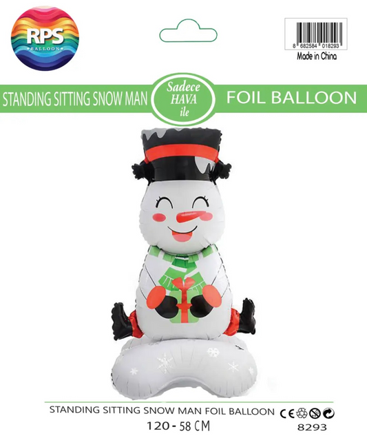 Ayaklı Büyük Oturan Kardan Adam Folyo Balon