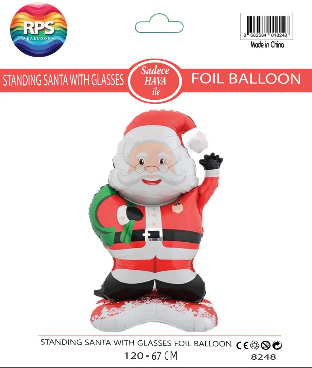 Ayaklı Gözlüklü Noel Baba Folyo Balon