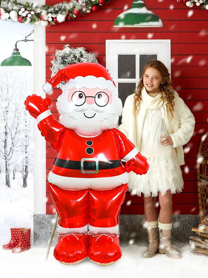 Ayaklı Büyük Kırmızı Noel Baba Folyo Balon