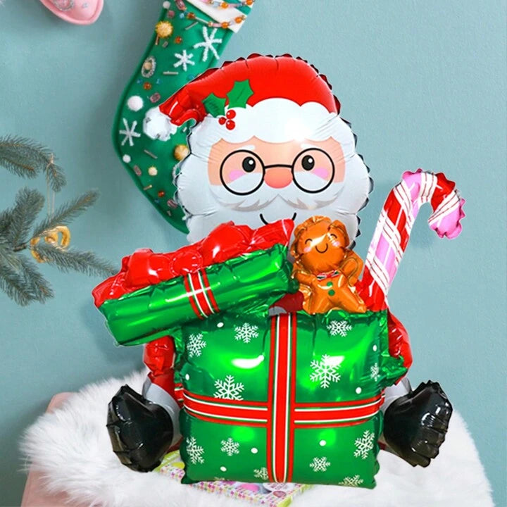 Oturan Hediye Kutulu Noel Baba Folyo Balon