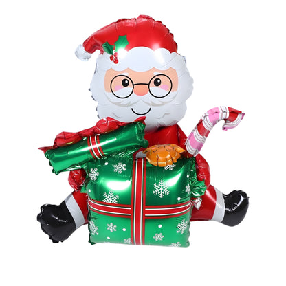 Oturan Hediye Kutulu Noel Baba Folyo Balon
