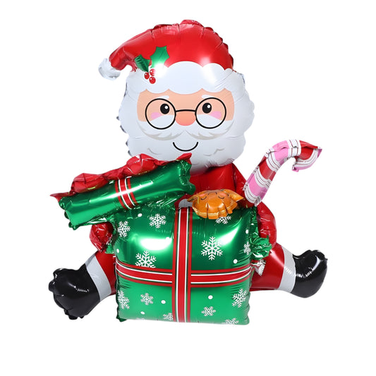 Oturan Hediye Kutulu Noel Baba Folyo Balon