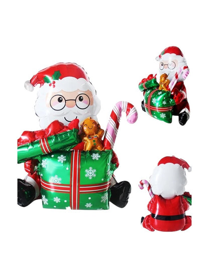 Oturan Hediye Kutulu Noel Baba Folyo Balon