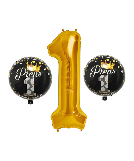 1 Yaş Gold Prens 3'lü Folyo Balon Seti