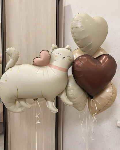 Ayaklı Retro Beyaz Kedi Folyo Balon