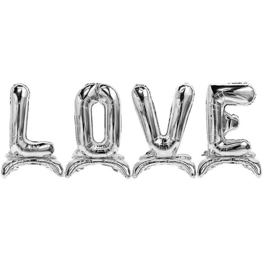 Ayaklı Gümüş Love Folyo Balon Seti