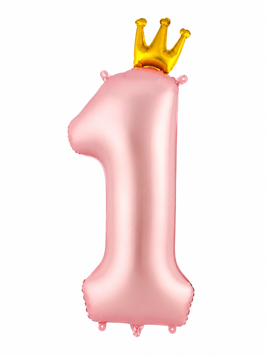 40" Taçlı Pembe 1 Rakam Folyo Balon