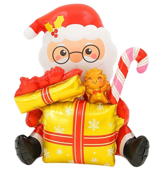 Gold Hediye Kutulu Oturan Noel Baba Folyo Balon