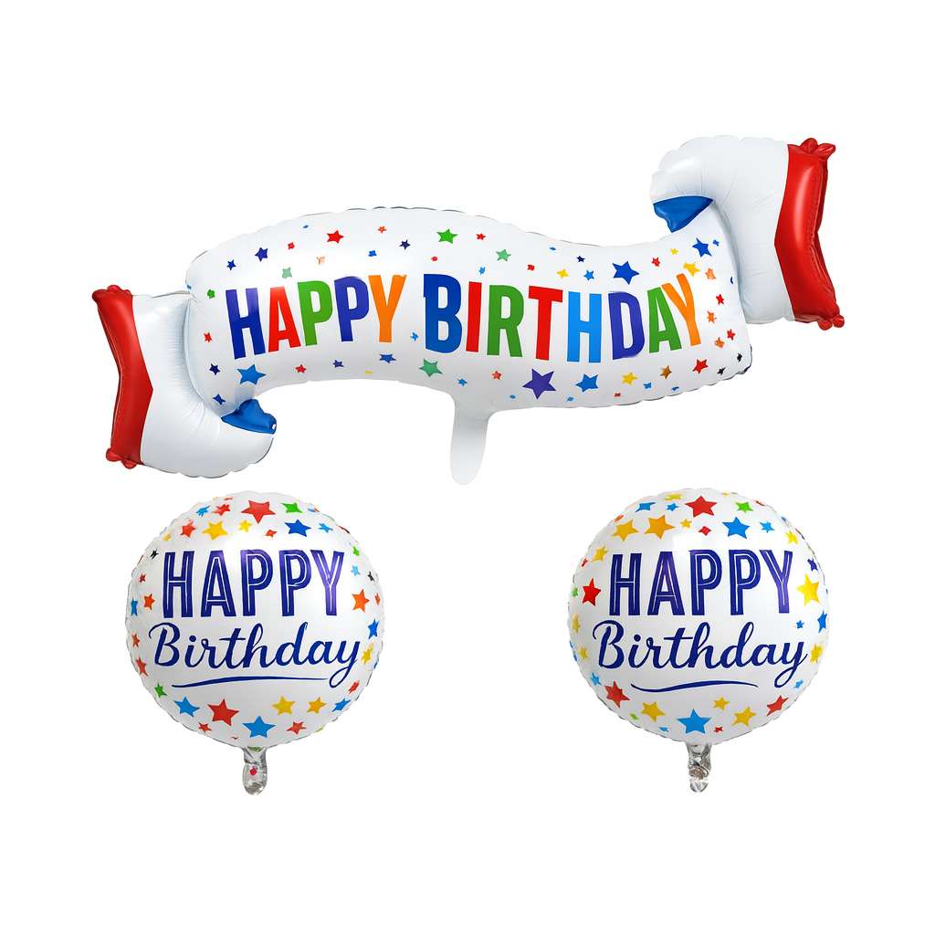 Happy Birthday Kurdele 3'lü Folyo Balon Seti