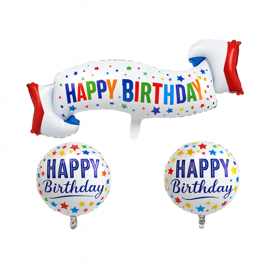 Happy Birthday Kurdele 3'lü Folyo Balon Seti