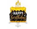 Sarı Siyah Happy Birthday Pasta Folyo Balon