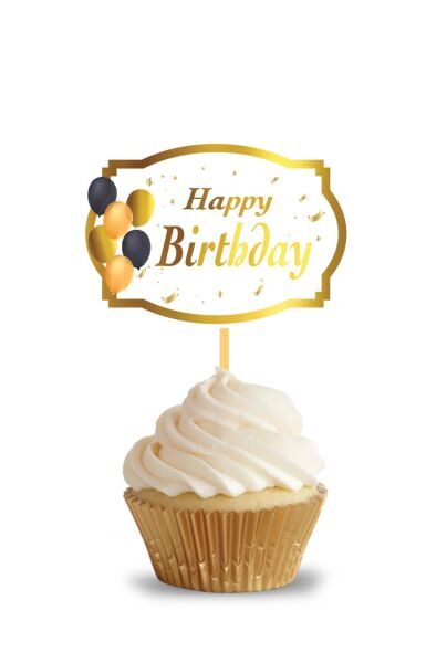 Kürdan Happy Birthday Beyaz Varaklı 10'lu