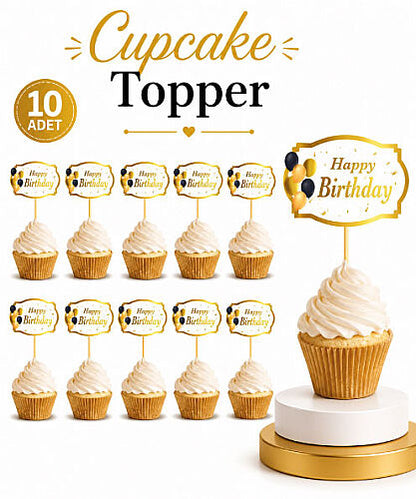 Kürdan Happy Birthday Beyaz Varaklı 10'lu