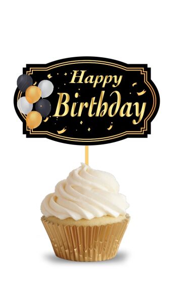 Kürdan Happy Birthday Siyah Varaklı 10'lu