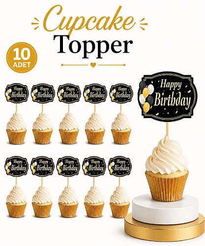 Kürdan Happy Birthday Siyah Varaklı 10'lu