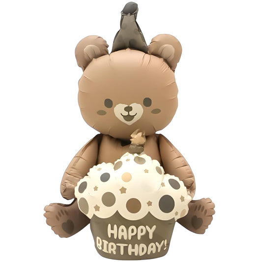 Kahverengi Retro Pastalı Ayı Folyo Balon