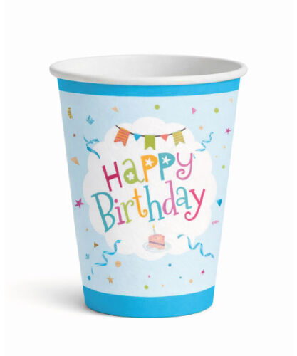 8 Kişilik Happy Birthday Mavi Karton Tabak + Bardak Seti