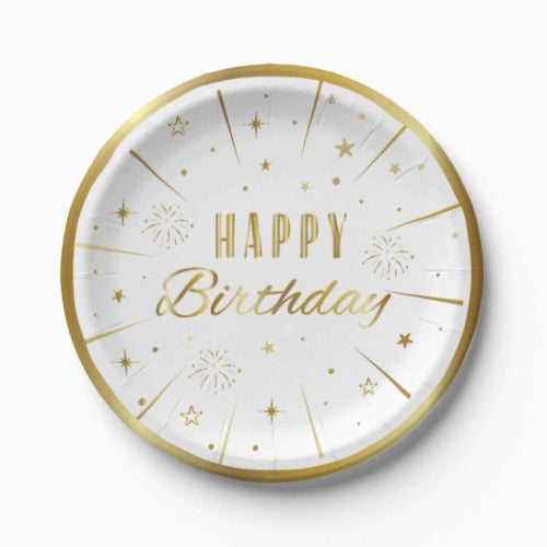 6 Kişilik Gold Varaklı Happy Birthday Karton Tabak + Bardak Seti