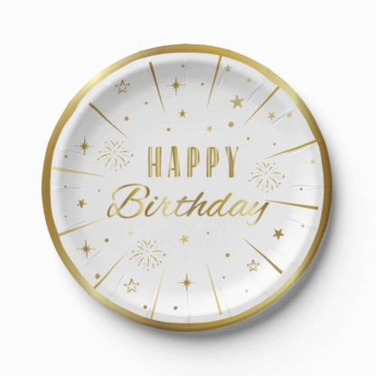 6 Kişilik Gold Varaklı Happy Birthday Karton Tabak + Bardak Seti