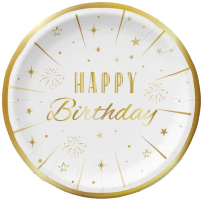 6 Kişilik Gold Varaklı Happy Birthday Karton Tabak + Bardak Seti