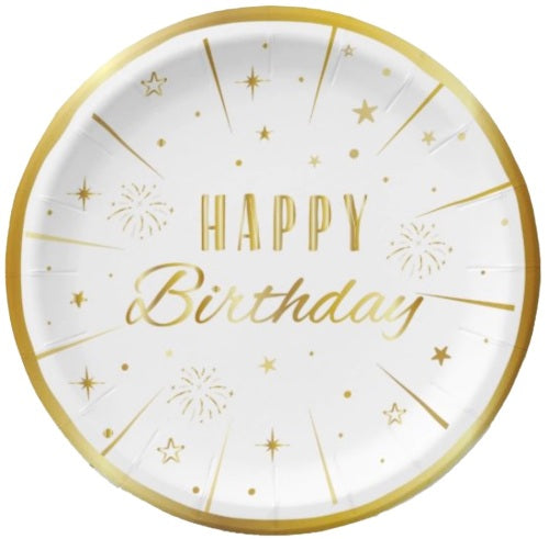 6 Kişilik Gold Varaklı Happy Birthday Karton Tabak + Bardak Seti