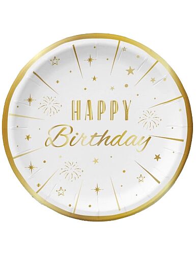 6 Kişilik Gold Varaklı Happy Birthday Karton Tabak + Bardak Seti