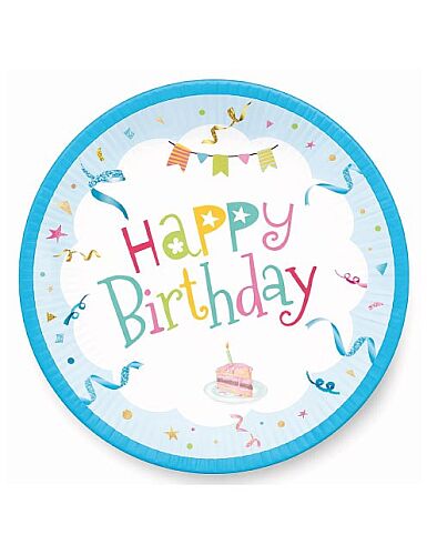 8 Kişilik Happy Birthday Mavi Karton Tabak + Bardak Seti