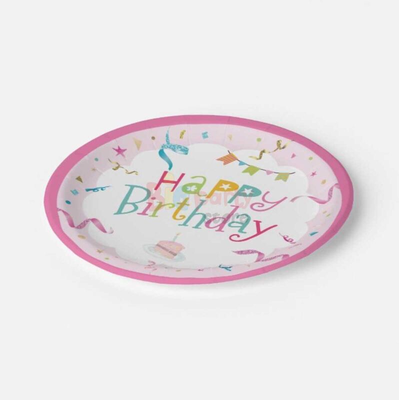 8 Kişilik Happy Birthday Pembe Karton Tabak + Bardak Seti