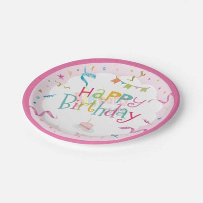 8 Kişilik Happy Birthday Pembe Karton Tabak + Bardak Seti