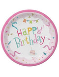 8 Kişilik Happy Birthday Pembe Karton Tabak + Bardak Seti