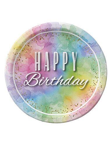 8 Kişilik Makaron Happy Birthday Karton Tabak + Bardak Seti