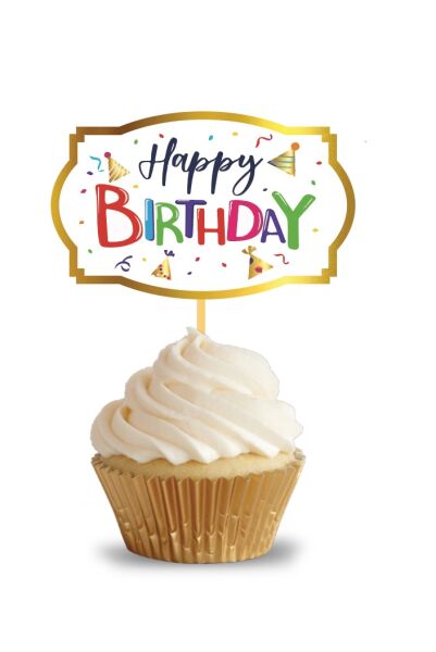 Kürdan Happy Birthday Renkli Varaklı 10'lu