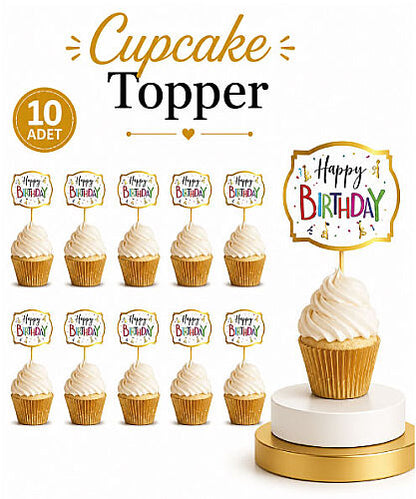 Kürdan Happy Birthday Renkli Varaklı 10'lu