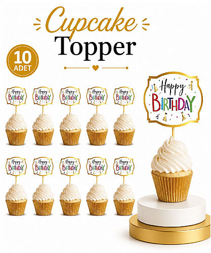 Kürdan Happy Birthday Renkli Varaklı 10'lu