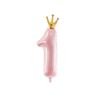 Taçlı Pembe 1 Rakam Folyo Balon